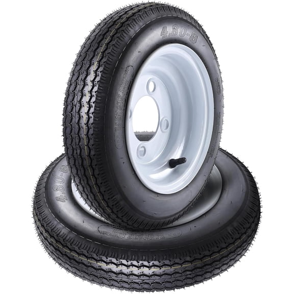 2-Pack 4.80-8 4.80x8 480-8 Trailer Tires with 8'' Rims, White 4 Lug On 4'', 6PR Load Range C Heavy-Duty Tires for Utility, Boat, Camper Trailers