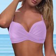 thumbnail image 5 of Plus Size Bikini Top Pink Women Swimwear Tops Full Coverage Bikini Top Push Up Swim Crop Top Tie Back Bathing Suit Tops Female Womens Bikini & Tankini Tops(Purple,L), 5 of 9