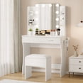thumbnail image 1 of Yiwa Coiffeuse avec Miroir à DEL, Éclairage à Intensité Réglable, 2 Tiroirs, 6 Étagères, Support pour Séchoir à Cheveux et Tabouret Réglable, 1 of 8