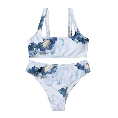 

VKEKIEO Two-Piece Sets Swimsuit Sport Bra Style Lift Blue M