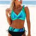 thumbnail image 3 of Traje de baño bikini multicolor con rayas arcoíris y cintura alta de talla grande dividido, 3 of 6