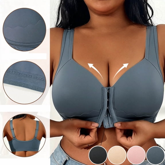 Feancey Plus Size Bras for Women Front Closure Everyday Brassiere Anti-Sagging High Support Wireless Bras Wide Strap Casual Full Coverage Bra Beige L