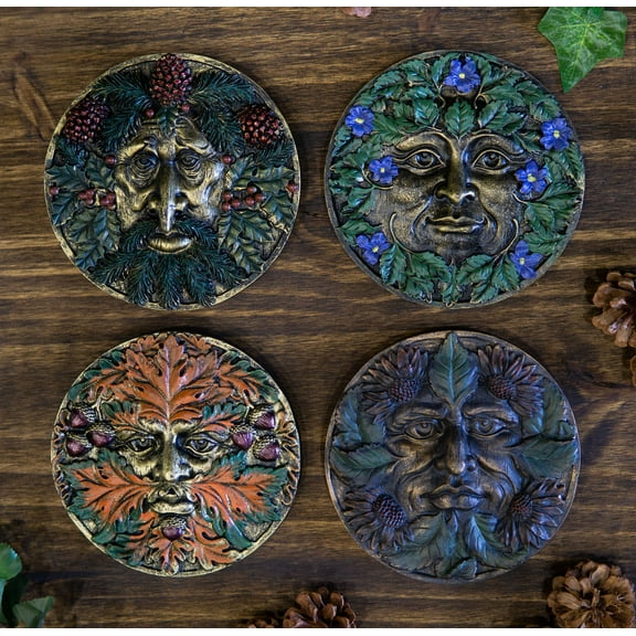Four Seasons Spring Summer Fall Winter Celtic Greenman Wall Decor Plaques Set