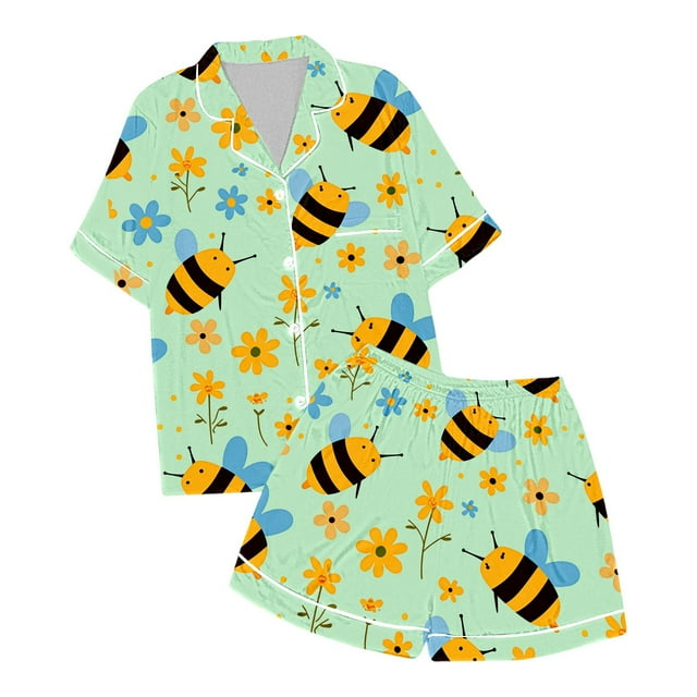 Pyjamas de Noël pour Garçons Enfants Pyjamas en Satin Imprimés pour Filles Manches Courtes Ensemble 2 Pcs Tenues de Noël pour Filles Pyjamas de Vacances de Noël 6-7 Ans
