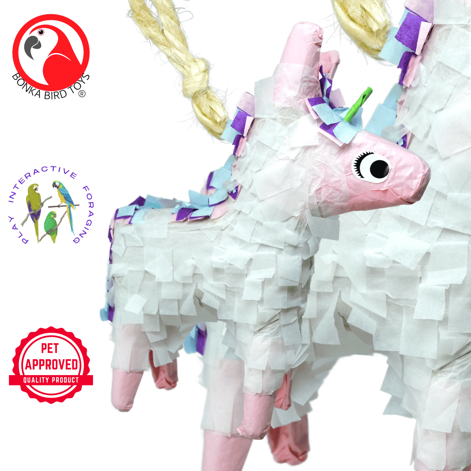 Bonka Bird Toys 2622 Foraging Donkey Unicorn Pinata Chew Shred Forage Parrot Cage Toy