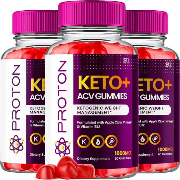 (3 Pack) Proton Keto Gummies Apple Cider Vinegar Supplement with Folic Acid Beet Root (180 Gummies)