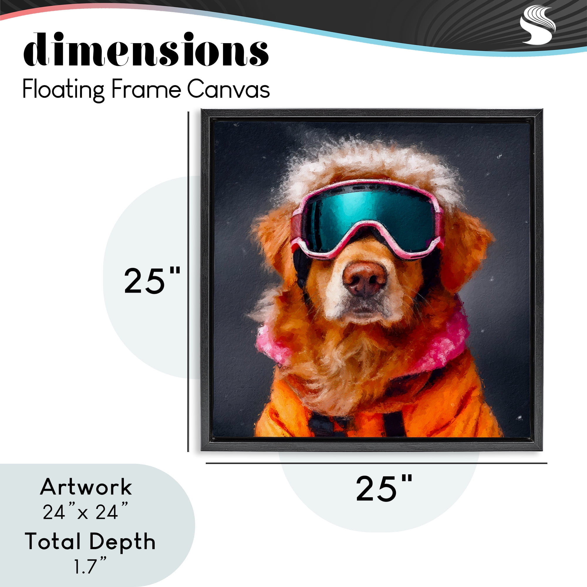 Ski Dog with Goggles Black Framed Floater Canvas Wall Art, design by Sean Parnell