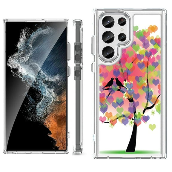 Shockproof Bumper Phone Case for Samsung Galaxy S23 Ultra 5G, by OneToughShield ® - Color Hearts Tree