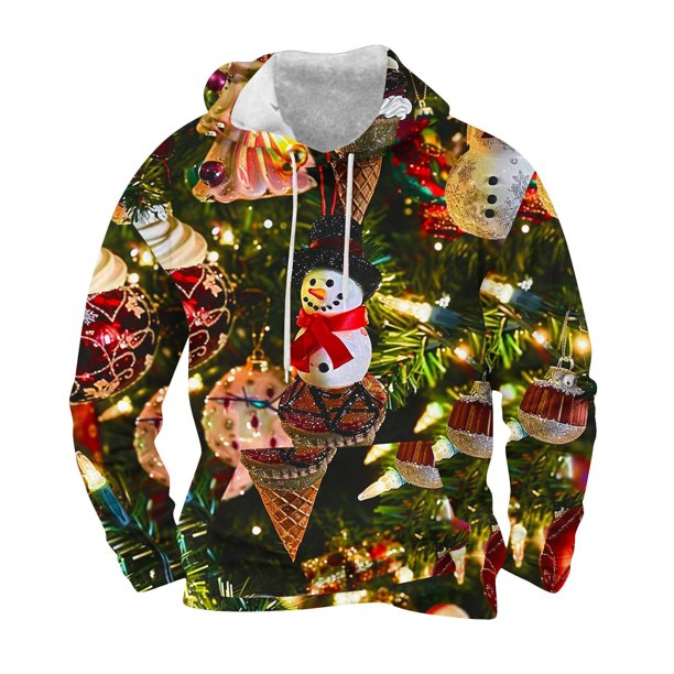 Sudadera con capucha para hombre, informal, con cordón, estampado navideño, deportiva, blusa de poliéster