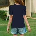 thumbnail image 3 of ZKIRBJV Girls T Shirts Size 10-12 Casual Puff Short Sleeve Tee Top Summer Cute Crew Neck T-Shirt Girl Basic Floral Plain Blouses Navy 4-5 Years, 3 of 4