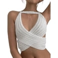 thumbnail image 3 of VISgogo Tops cortos para mujer, cuello halter, sin mangas, cruzado, cruzado, de color sólido, de punto, camiseta delgada para damas VISgogo moda, 3 of 9