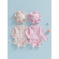 thumbnail image 3 of BemeyourBBs Toddler Baby Girl One Piece Swimsuit with Sun Hat Infant Baby Girl Bathing Suit Rash Guard Bow Print Long Sleeve Round Neck Ruffle Swimwear Summer Pool Beachwear, 3 of 9