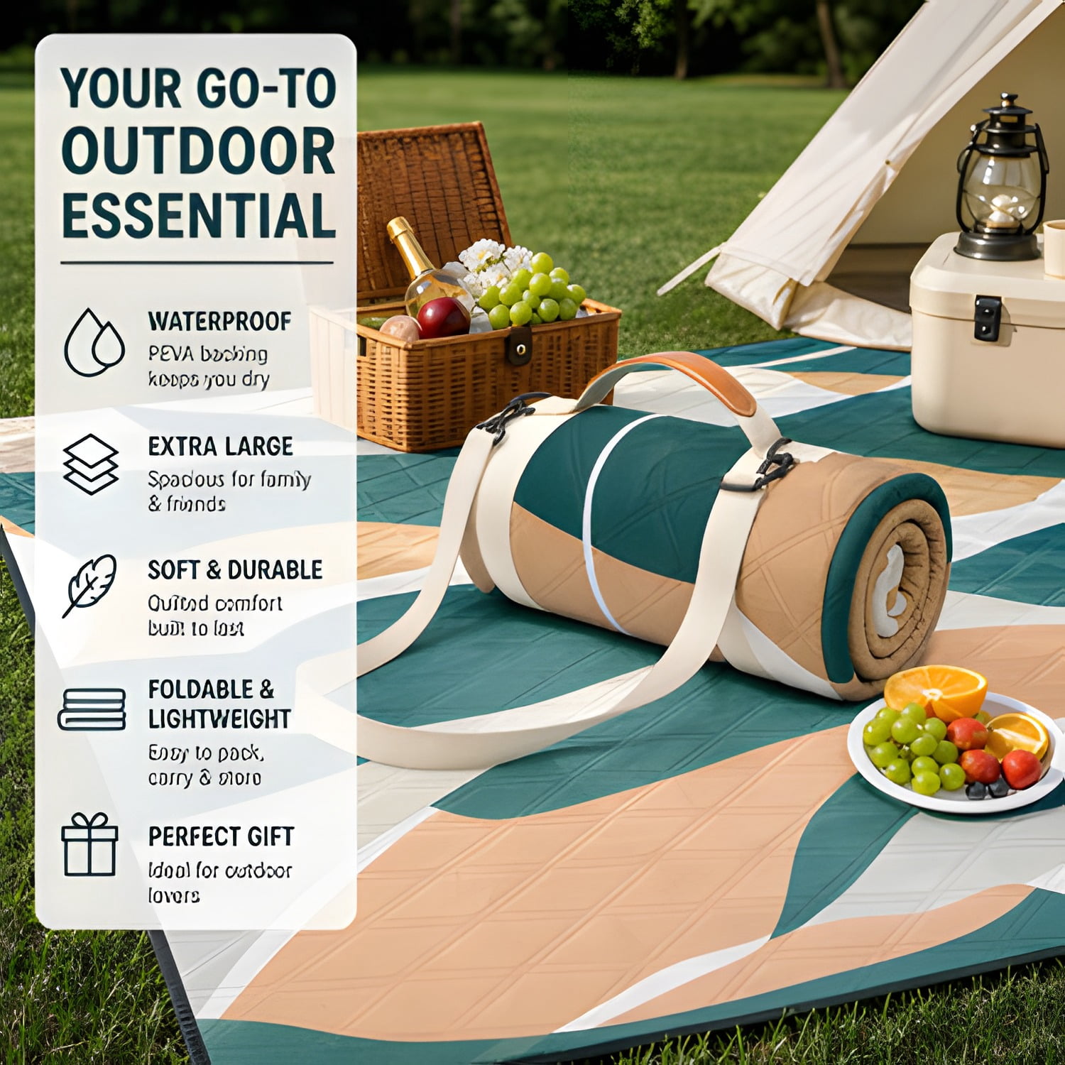 Waterproof Picnic Blanket Outdoor Camping Beach Mat Extra Large Foldable Car Essential Roadtrip Gadget Rv Accessories Glamping Tent Gear Must Haves Hiking Stuff Backpacking Necessities Gift