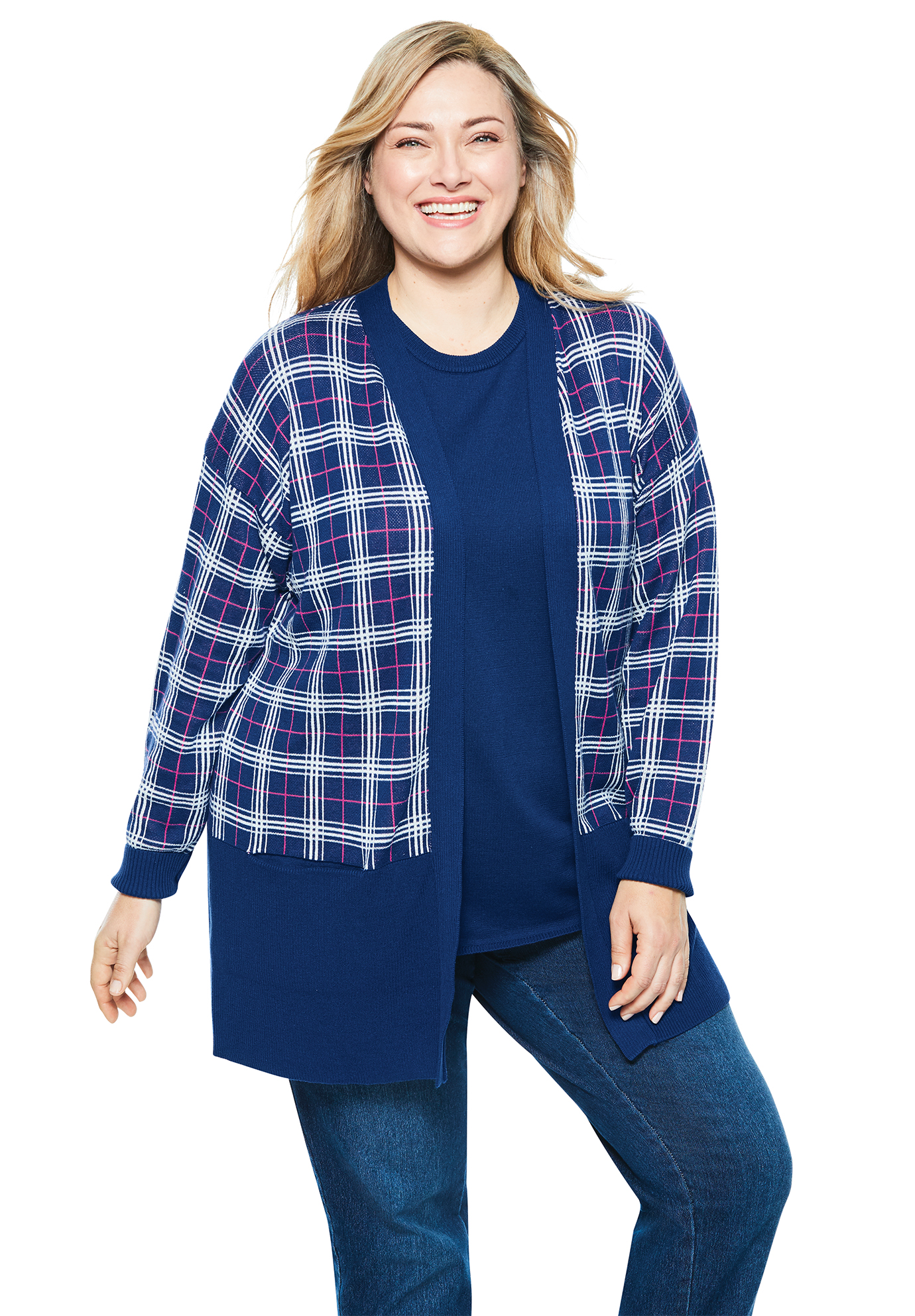 Woman Within Womens Plus Size Perfect Cotton Open Front Cardigan Sweater