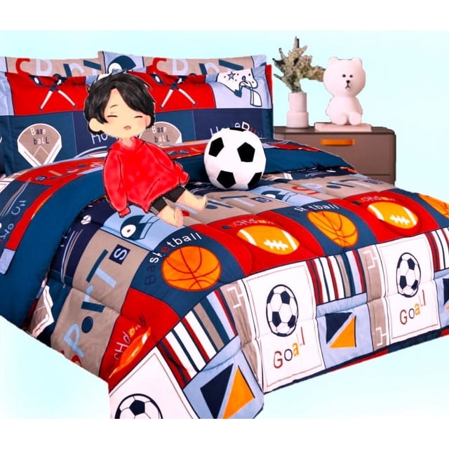 Juego de cama individual de 6 piezas con diseño de patchwork n.° 2, edredón completo en bolsa con peluche y juego de sábanas a juego para la decoración del dormitorio de los niños.