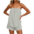 thumbnail image 3 of Uootdi Short Sets for Women Summer Strapless Striped Print Top High Waist Layered Casual Shorts Beach Vacation Matching Outfits, 3 of 6