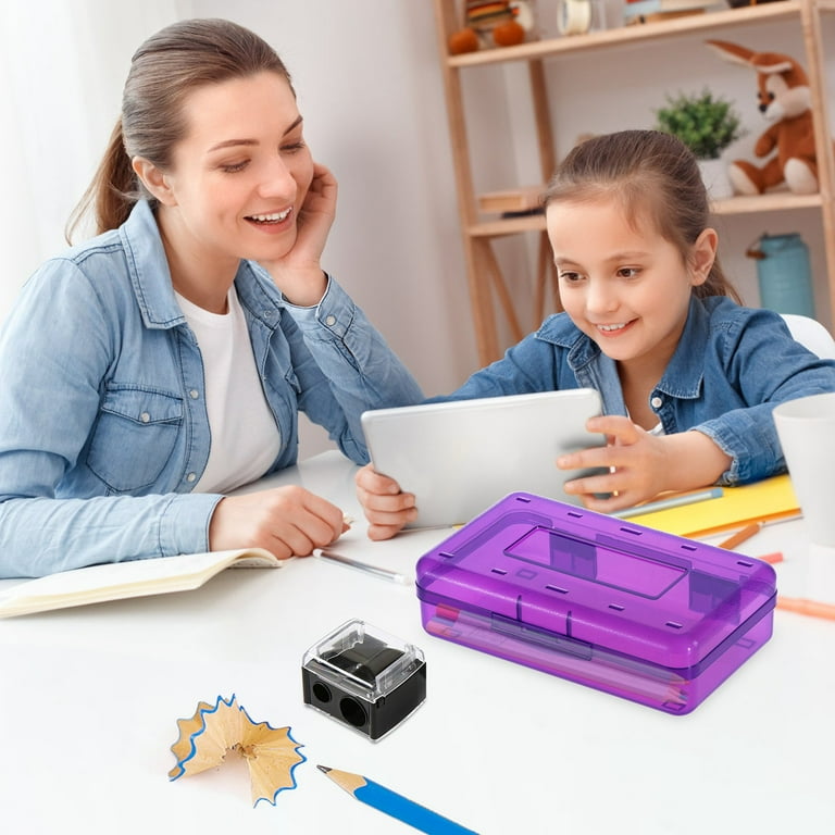 Leelosp 6 Pack Plastic Pencil Cases - Extra Large Clear Stackable Storage Boxes