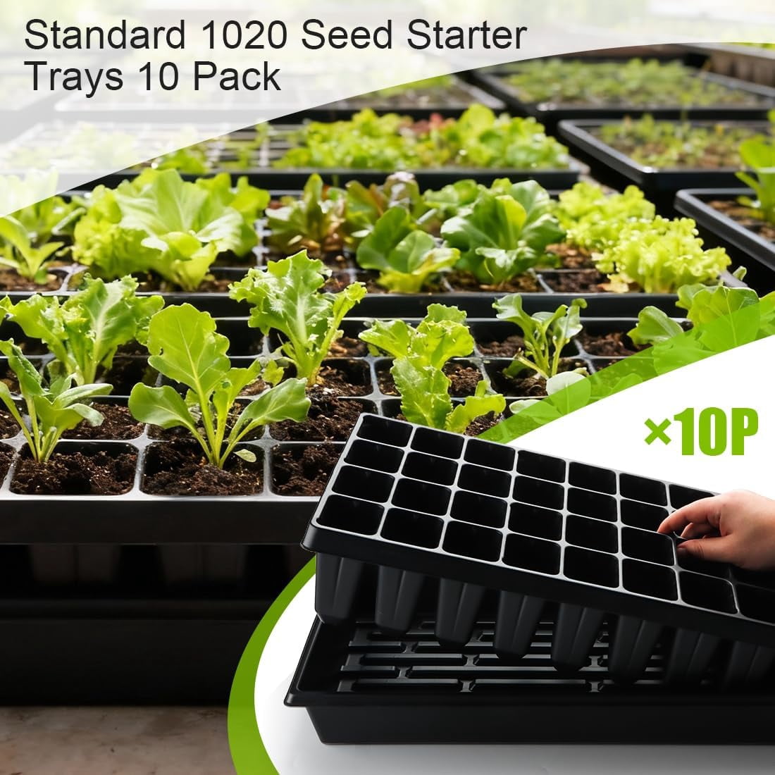 10 Pack 1020 Seed Starter Trays and 10 Pcs 72 Cell Plug Trays, Thick Durable Seedling Plastic Nursery Tray for TD538 1020 Tray Germination (10 Sets)