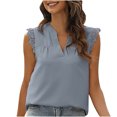 thumbnail image 1 of Blusa de encaje con cuello en V suelta sin mangas con estampado irregular de color sólido versátil de verano para mujer Pompotops  qwe24695, 1 of 8