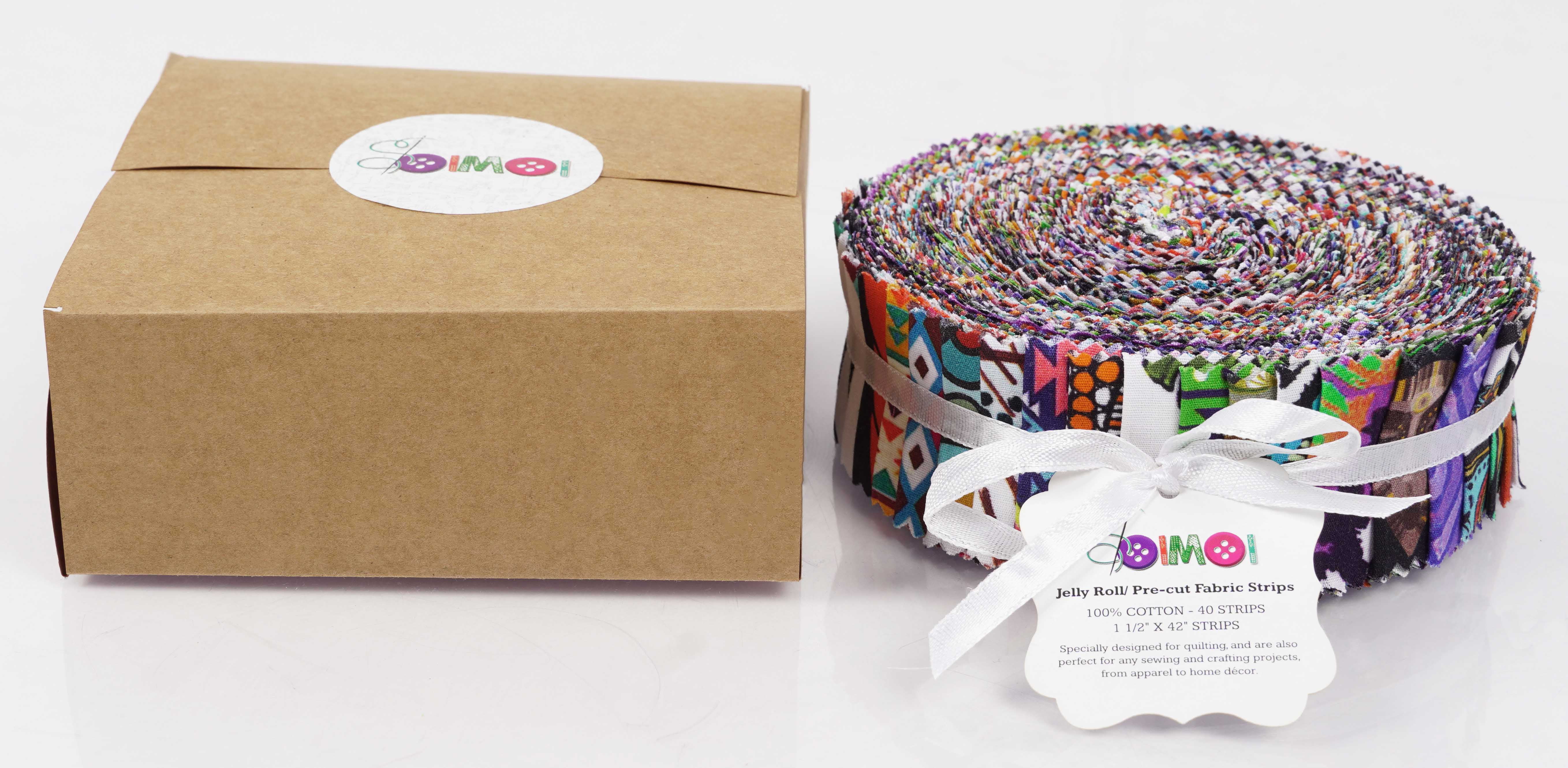 Soimoi 40Pcs Tribal Print Precut Fabrics Strips Roll Up 1.5 inches Cotton Jelly Rolls For Quilting - Multicolor