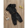 thumbnail image 3 of Gureui Girl Boy 2 Pieces Outfit, Casual Black Zipper Leather Tops + Solid Color Pant Clothes Set, 3 of 8