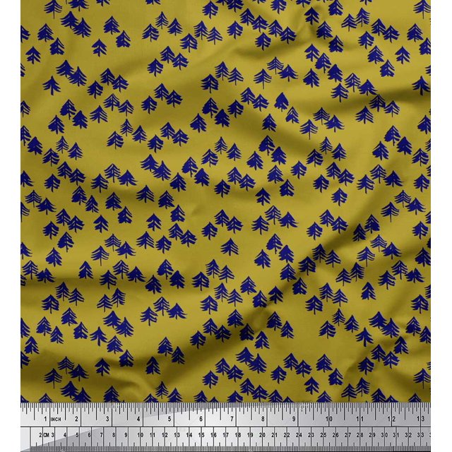 Soimoi Green Poly Georgette Fabric Deodar Cedar Tree Print Sewing Fabric Yard 52 Inch Wide