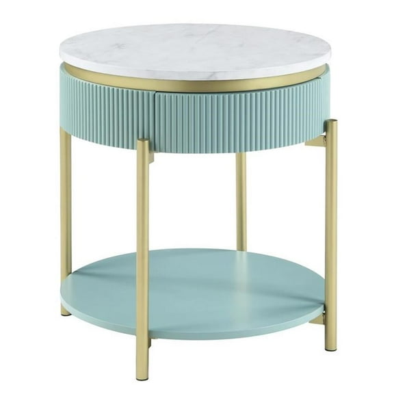 Furniture of America Timi Glam Wood 1-Drawer End Table in Green