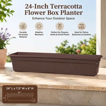 30-Inch Brown Wooden Outdoor Flower Box Planter, Rustic Garden Patio Planter, Window Box for Plants