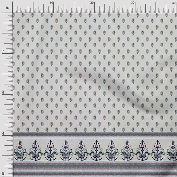 Soimoi Silk Fabric Stripe & Paisley Panel Printed Fabric 1 Yard 42 Inch Wide