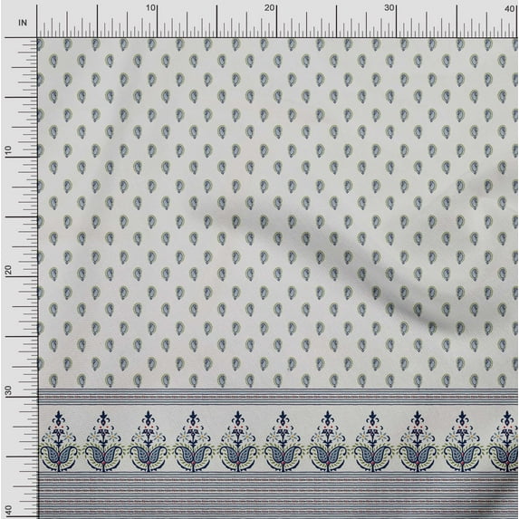 Soimoi Moss Georgette Fabric Stripe & Paisley Panel Printed Craft Fabric by The Yard 42 Inch Wide