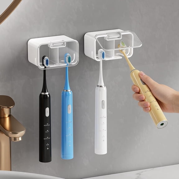 2Pcs Toothbrush Holders for Electric Toothbrush Holder Wall Mounted for Shower, Toothbrush Dispenser Storage Organizer with Cover for Family