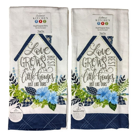 Set of 2 LOVE GROWS BEST IN LITTLE HOUSES Terry Kitchen Towels,Kay Dee Designs