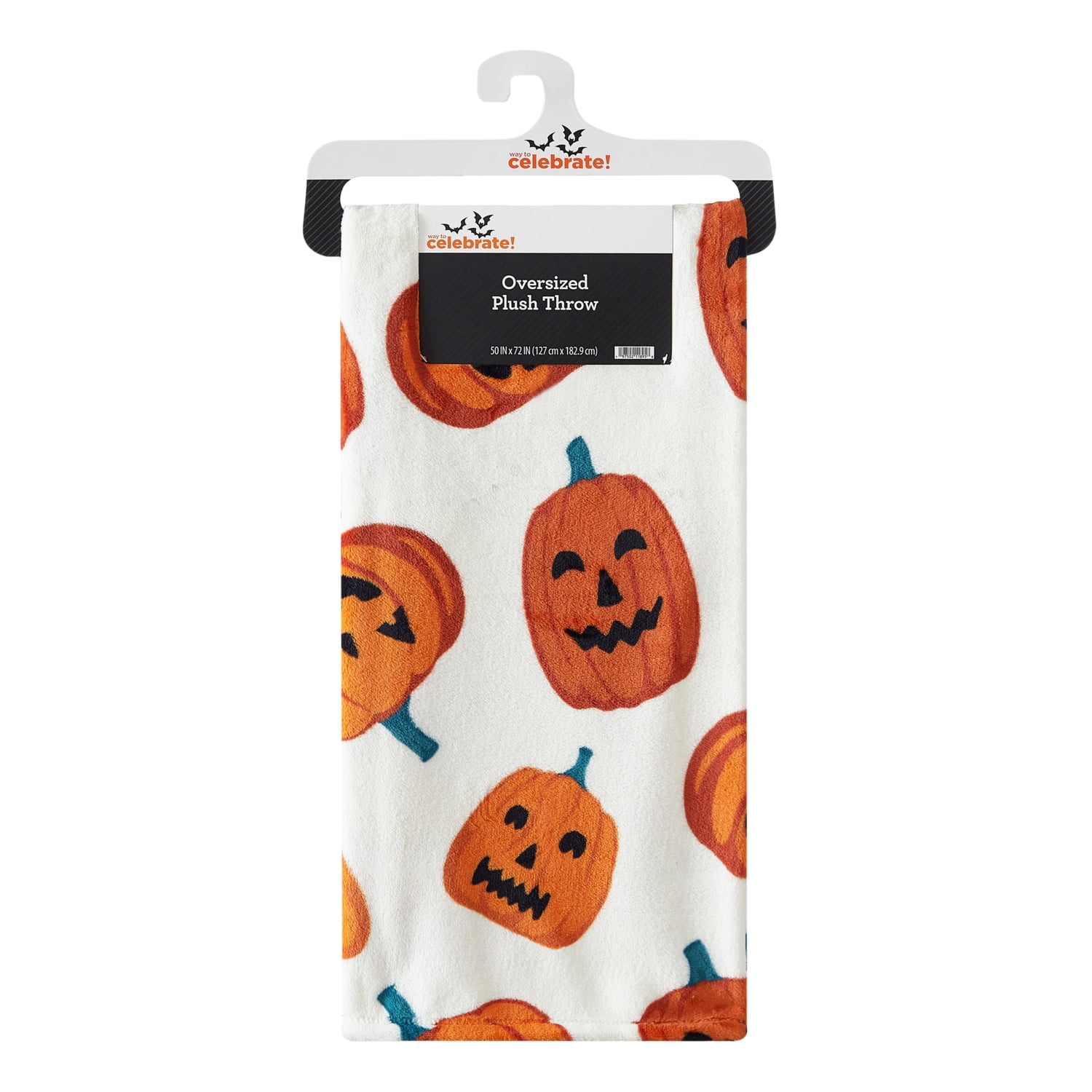 Way To Celebrate Halloween Jack-O'-Lantern Plush Oversized Couch Throw Blanket, Cream and Orange, 50 x 72 in