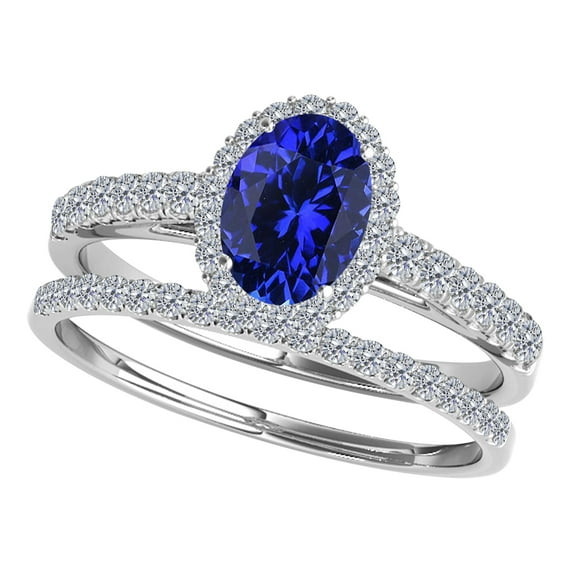Mauli Jewels Engagement Rings for Women 0.80 Carat Tanzanite And Diamond Bridal Set 4-prong 10K White Gold