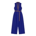 thumbnail image 6 of Guluxicc Women's Contrast Trim Elastic Waist Pleated Wide Leg Jumpsuit Casual Belted Stand Collar Sleeveless Loose Fit Rompers, 6 of 6