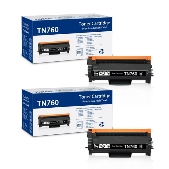 TN760 TN730 Black Toner Cartridge 2 Pack Replacement for Brother HL-L2350DW Printers Toner