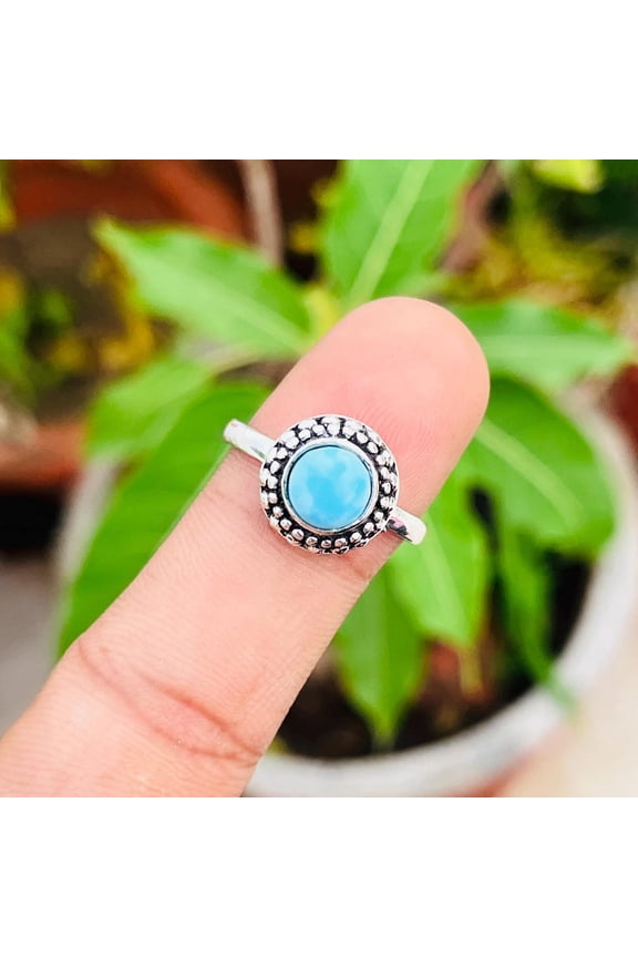 - Larimar Ocean Ring Natural Larimar Stone 925 Sterling Silver Spiritual Healing Ring for Women