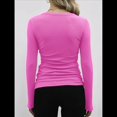 thumbnail image 4 of Camisetas Básicas Ajustadas Informales de Cuello Redondo y Larga Acanaladas para Mujer Rosa Brillante S, 4 of 6