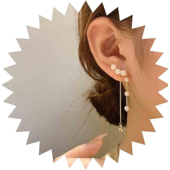 Boho Pearl Tassel Drop Earrings Pearl Dangle Earrings Long Pearl Chain Earrings Cluster Pearl Climber Crawler Earrings Jewelry for Women