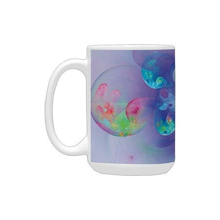 

Spires Decor Psychedelic Abstract Digital Odd Colorful Misty Like Balloons Trippy Graphic Violet Red Ceramic Mug (15 OZ) (Made In USA)