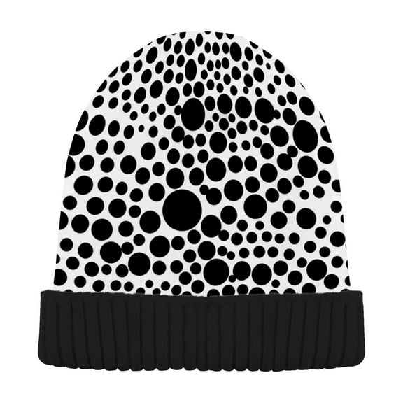 joogoo Black Dots on White Beanie Hats Men Women Cuffed Skull Cap Winter Warm Knit Thick Beanies