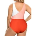 thumbnail image 5 of Plus Size One Piece Swimsuits for Women Wrap Color Block Tie Side Bathing Suit Slimming Swimwears, 5 of 8