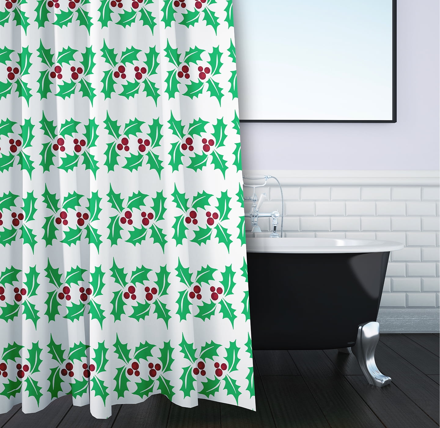 Simply Daisy 70" W x 73" L Holly Stripes Polyester Shower Curtain, Bright Green [1 Ct]