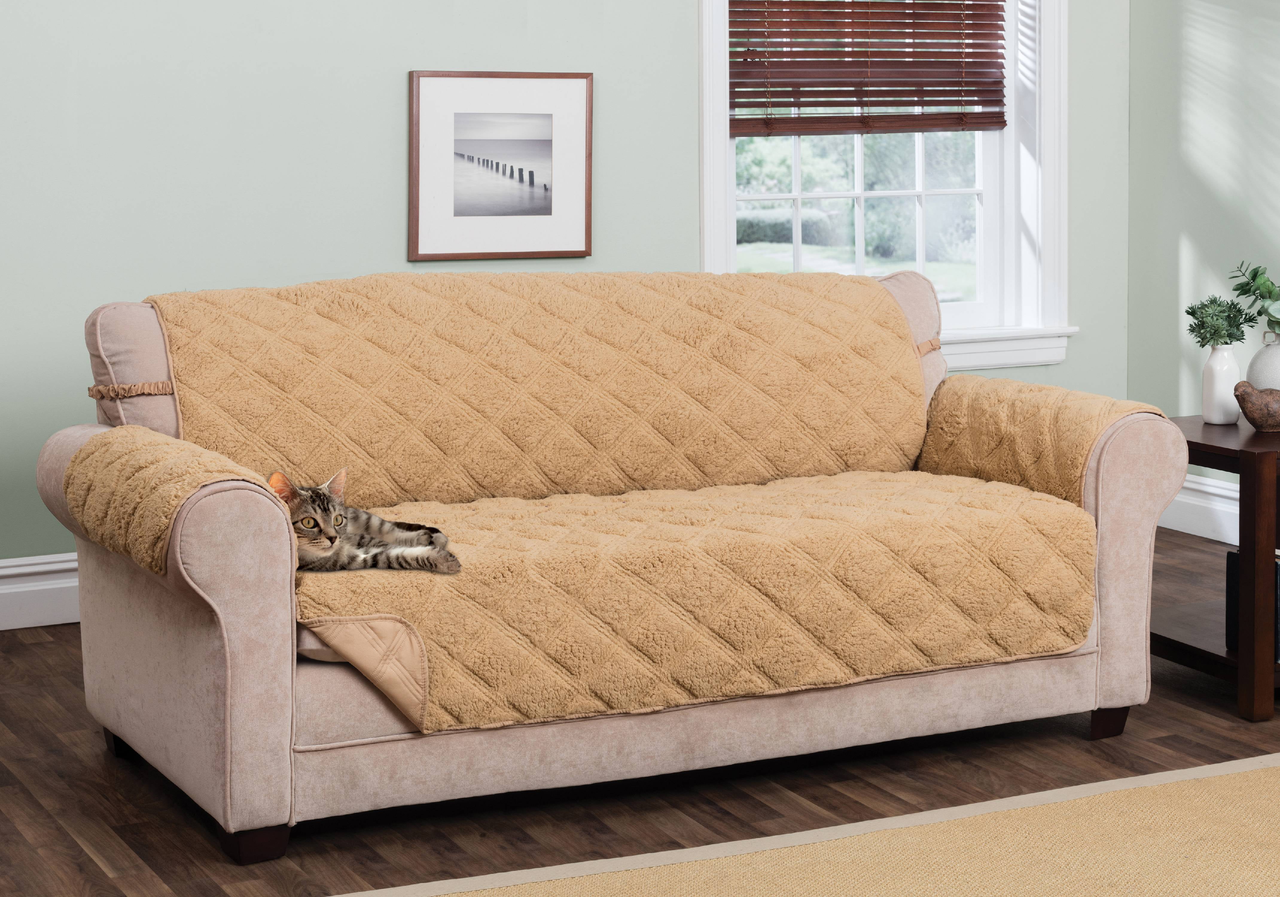 Innovative Textile Solutions 1Piece Hudson Sherpa Waterproof XL Sofa Furniture Cover, Toast