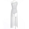 thumbnail image 4 of Kaerm Womens Sleeveless Lyrical Dance Dress Glittery Asymmetrical Shoulder Split Dress Modern Dancewear White S, 4 of 7