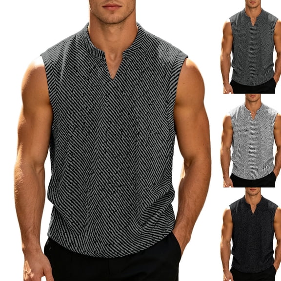 IhhxPro Men's V-Neck Sleeveless Tank Top Summer Casual Tee Textured Muscle Shirt Lightweight Breathable Athletic Gym Workout Beach Layering Loose Fit M-3XL