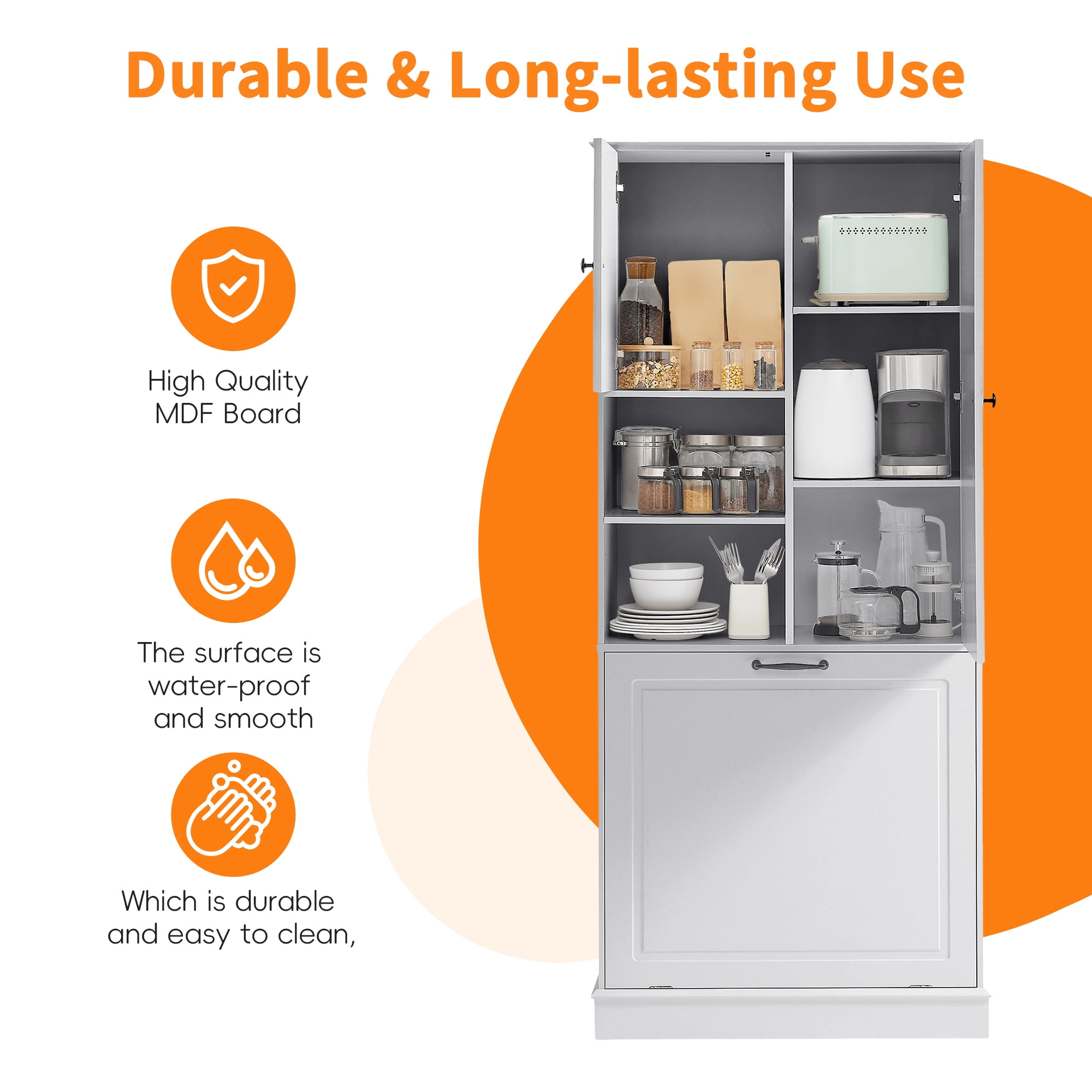Tall Storage Cabinet with Adjustable Shelves, Large Flip-Out Basket & Enclosed Cabinets – Perfect for Bathroom, Living Room, or Office, MDF Material with Aluminum Alloy Handles