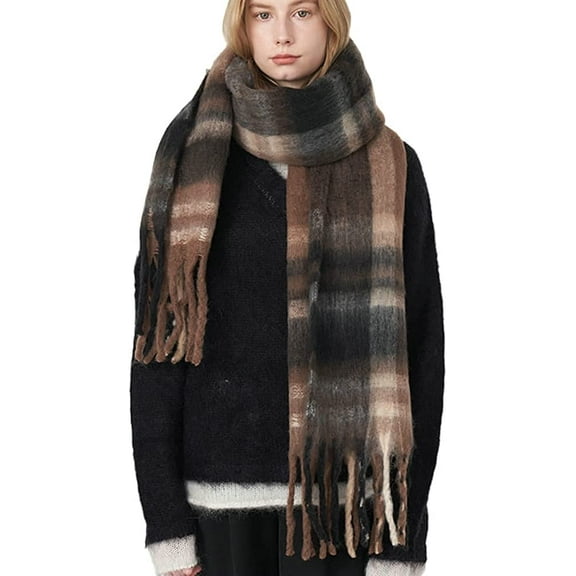 CoCopeaunts Women Long Plaid Blanket Chunky Scarf Oversized Checked Scarf with Tassel Winter Scarves Wrap Shawl