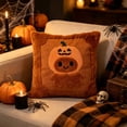 thumbnail image 4 of Halloween Pillow Covers Decorative Fall Cute Ghost Plush Faux Fur Throw Pillow Cover 18x18 Inch Soft Pumpkin Accents for Sofa Couch Bed Living Room Festive Home Decor - Brown Orange A, 4 of 6