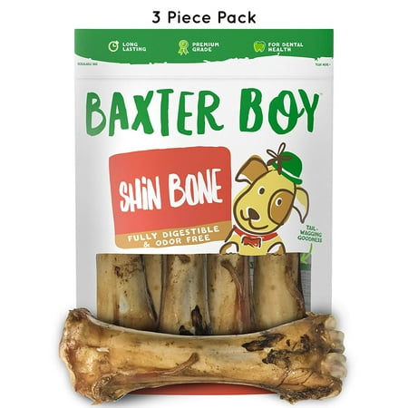 Baxter Boy Premium Grade Roasted Meaty Beef Shin Bone Dog Treats (3 Pack) – 8” Long Lasting All Natural Gourmet & Healthy Dog Bone Treat Chews – Tasty Smoked Beef